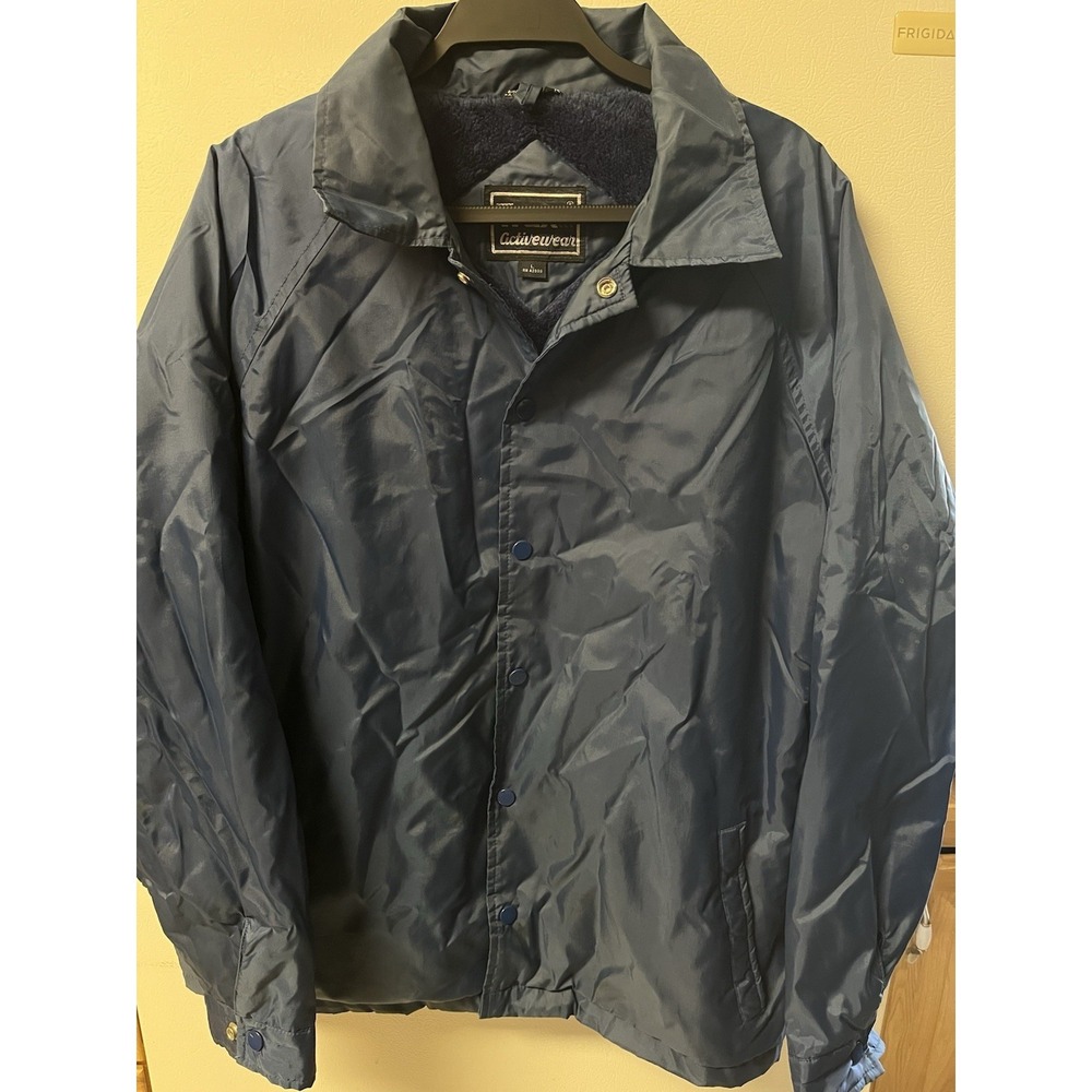 VTG‎ Trax Activewear Button Up Blue Fleece Lined Track Jacket SZ Large